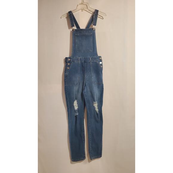 Guess Womens Distressed Bib Denim Overalls Size 29 Blue Jean Utility Pockets - Picture 1 of 13